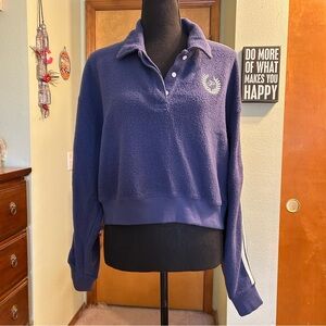 PINK Victoria’s Secret navy reverse fleece cropped polo sweatshirt size XL